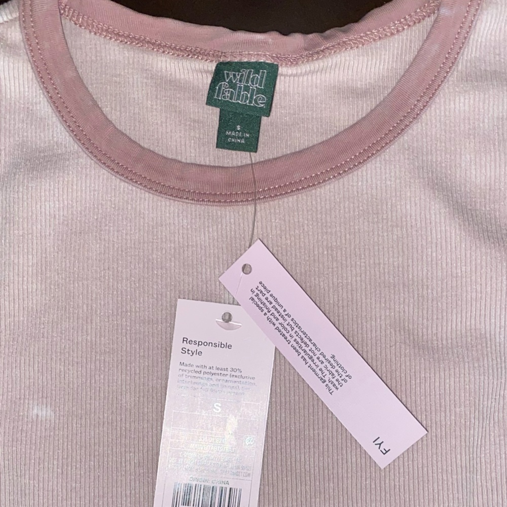 wild fable Light Pink Ribbed Tank with Dusty Rose Trim